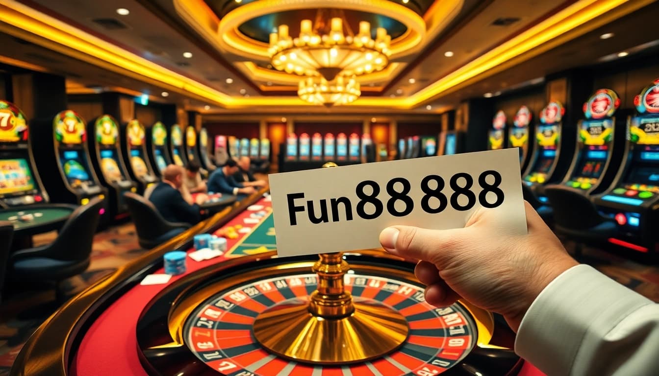 Exciting scene at a high-stakes casino table where players enjoy Fun88's poker games.