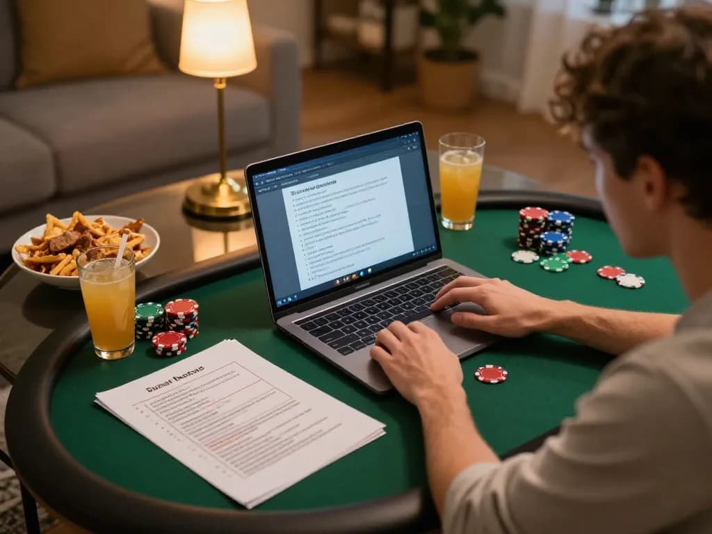 Person playing poker online at home with xo88, showcasing dynamic gaming setup.