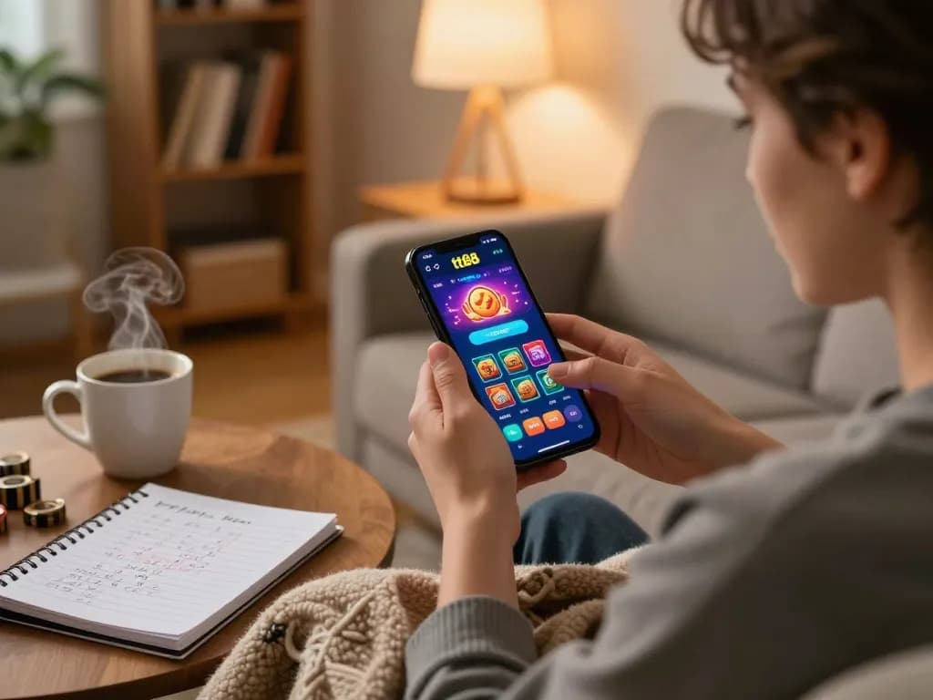 Engaging moment using the tt88 link mobile app at home for exciting online casino gameplay.