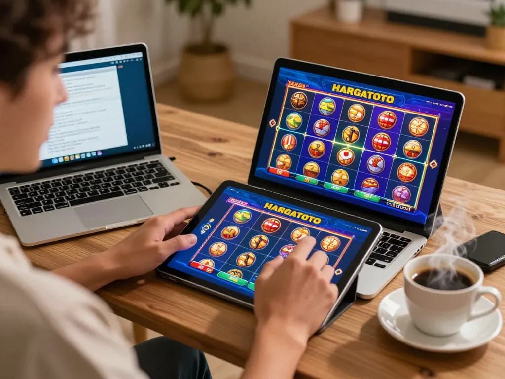 Terlibat dalam permainan hargatoto yang mendebarkan di pengaturan tablet nyaman di rumah