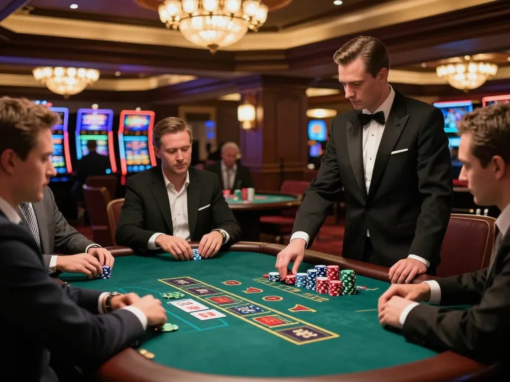 SC88 blackjack players making strategic bets at a luxurious casino table