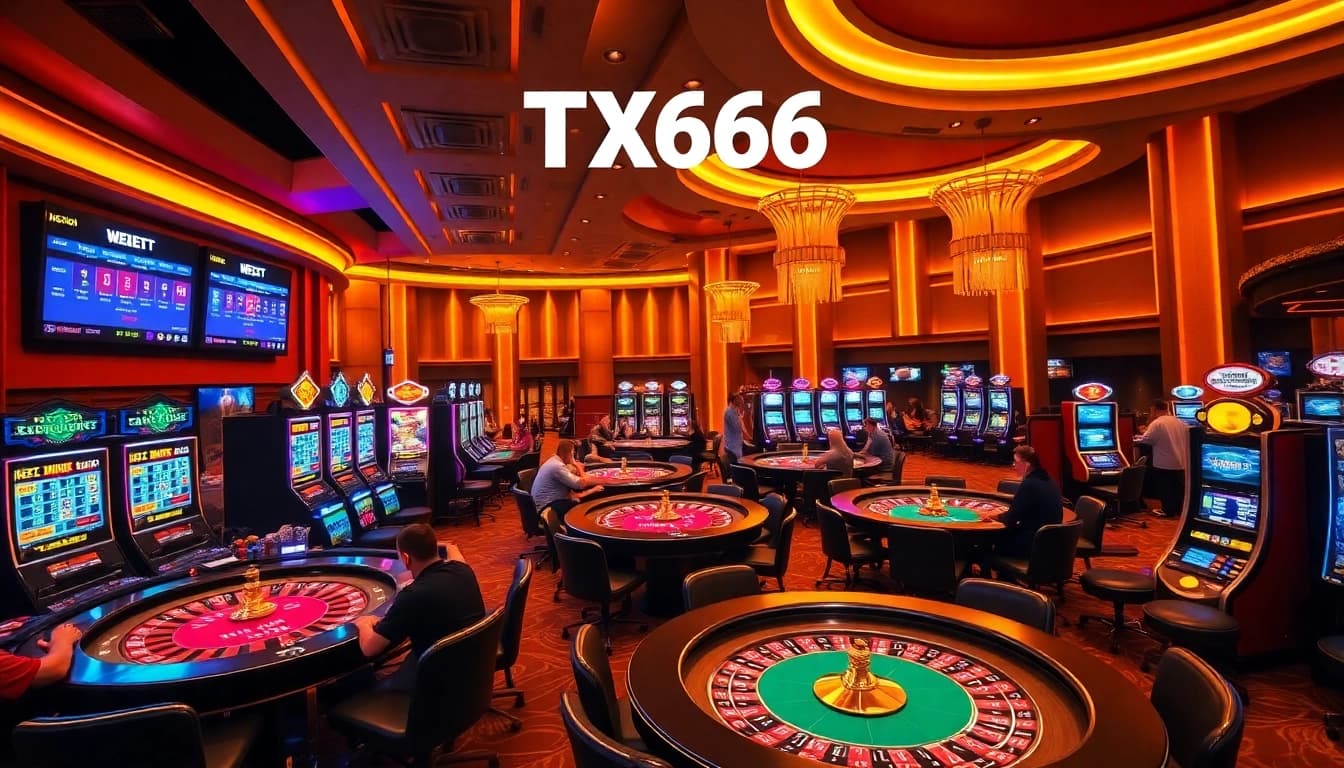 Experience thrilling gaming at TX666's live casino with vibrant roulette tables and engaged players.