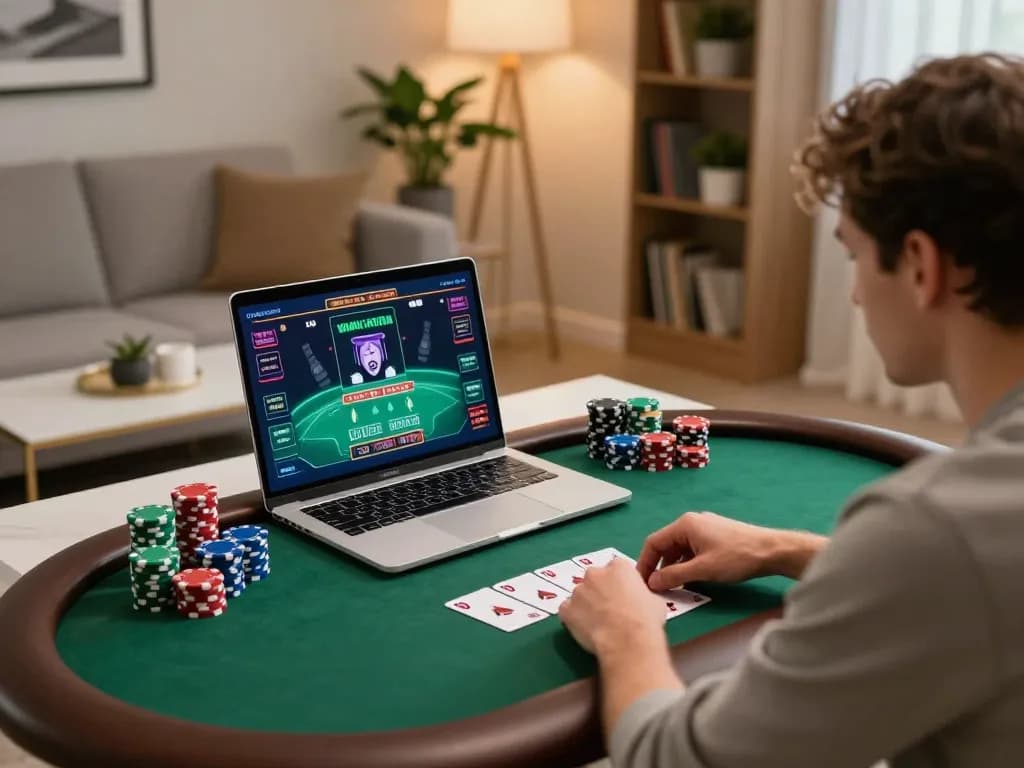 Player engaged in rr 88 live dealer game at home with warm lighting and strategic setup.