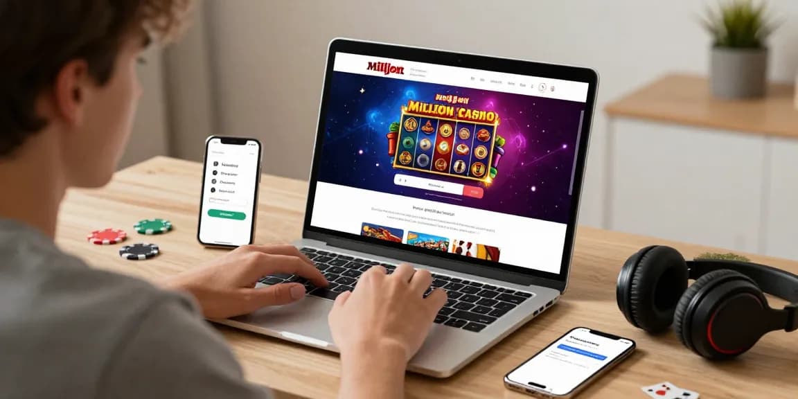Effortless million casino login process displayed on a laptop in a modern home office.