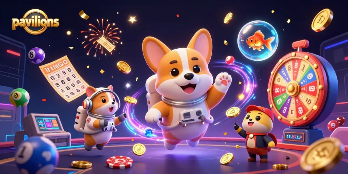 Pavilions showcases thrilling casino fun with interactive 3D characters floating in a vibrant gambling atmosphere.
