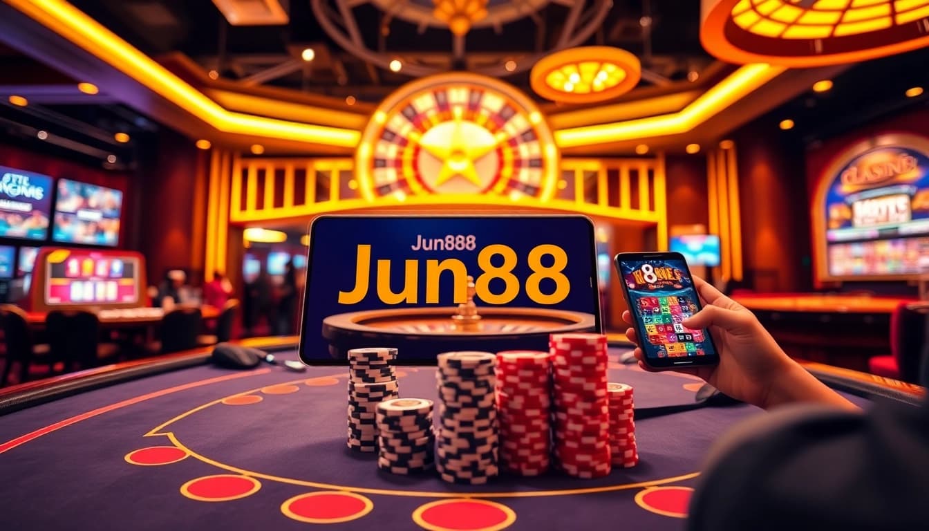 Join the thrilling gaming action at Jun88 with vibrant casino tables and engaging players.