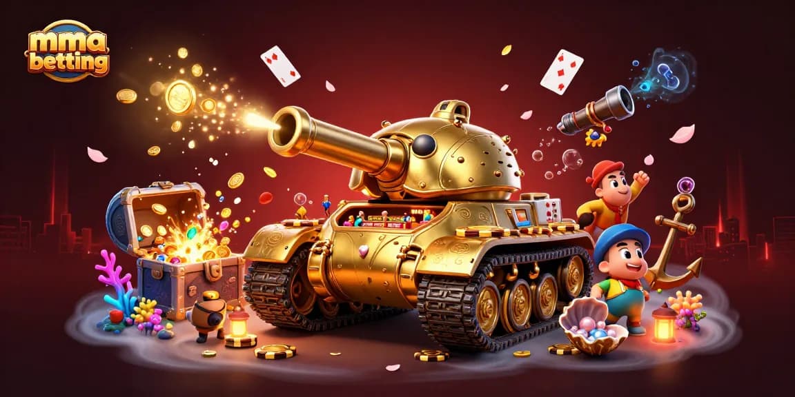MMA betting illustration with a golden beetle tank revealing a miniature casino full of action.