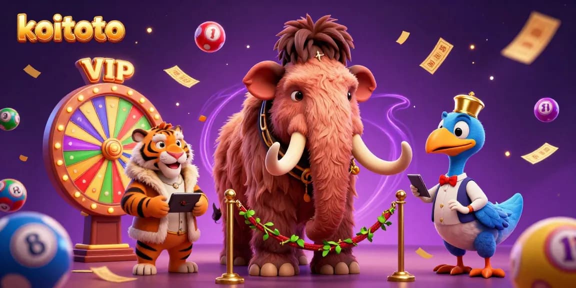 Koitoto engages players with a vibrant casino atmosphere featuring a mammoth bouncer and a VIP saber-tooth guest.
