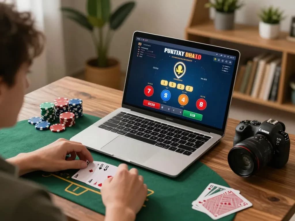 Engaging online blackjack game at home on a laptop, exploring llwin for strategic gaming.
