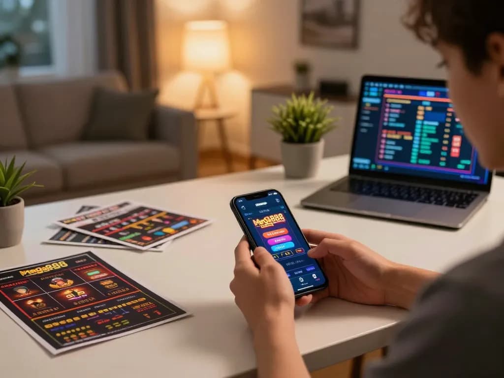 Playing mega888 on a smartphone during a cozy home gaming session.