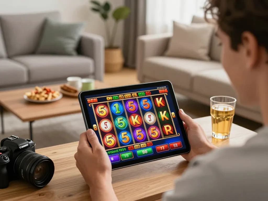 Engaging slot 5k gameplay on a tablet during home entertainment session.
