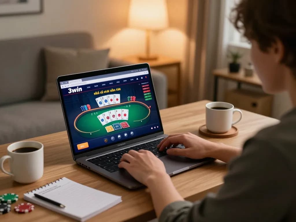Engaging moment on nhà cái 3win with online gaming strategy in relaxing home setting