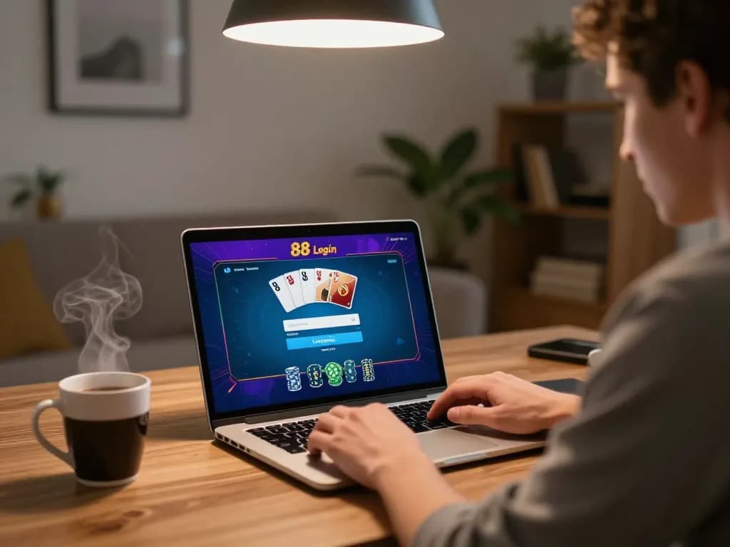 Engaging Poker 88 Login on a laptop screen during strategic online gameplay.