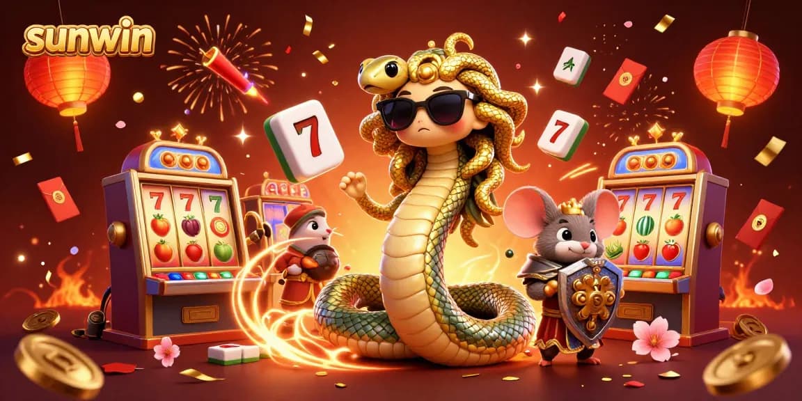 Spin to win with sunwin's vibrant casino atmosphere featuring slot machines and festive elements.