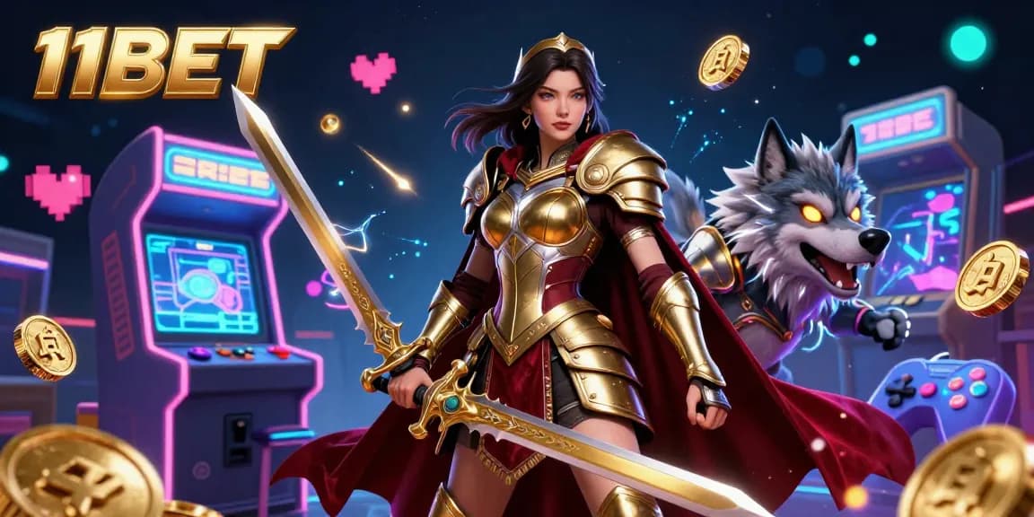 Experience thrilling gaming with 11BET in a vibrant, action-packed 3D casino scene.
