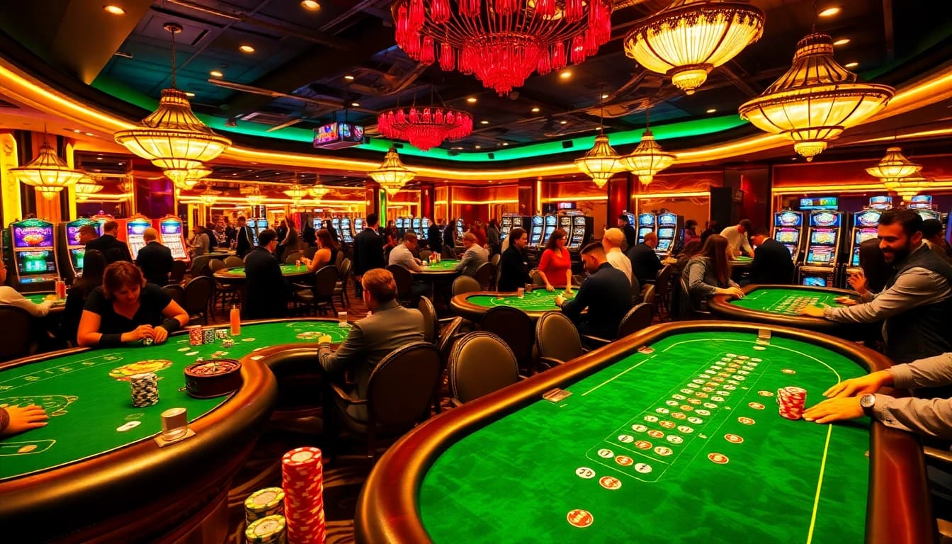 Nohu-themed casino scene with elegant tables, vibrant decorations, and engaged gamblers.