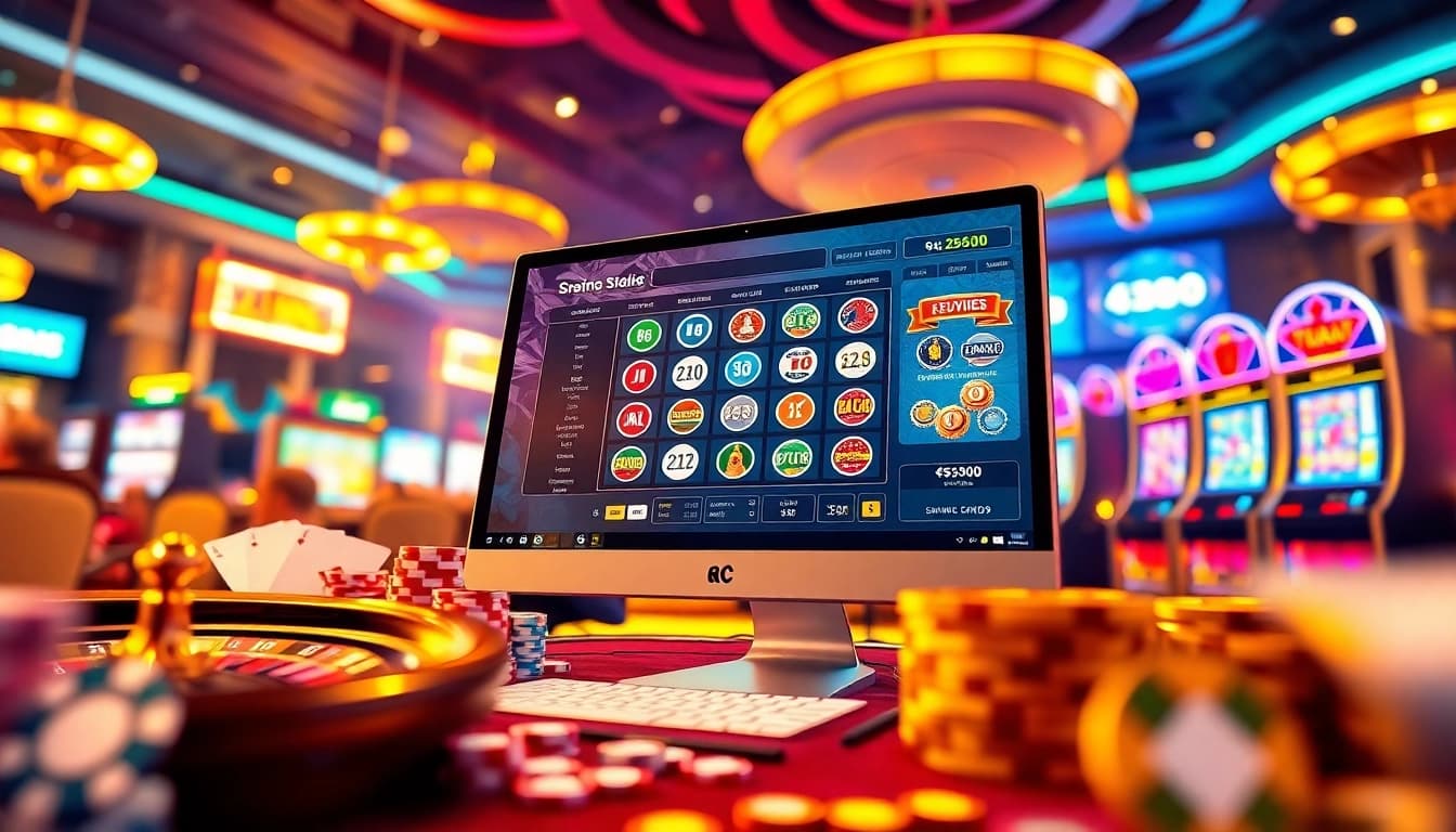 Experience the thrill of Lô Đề Trực Tuyến with vibrant online gambling elements like poker chips and slot machines.