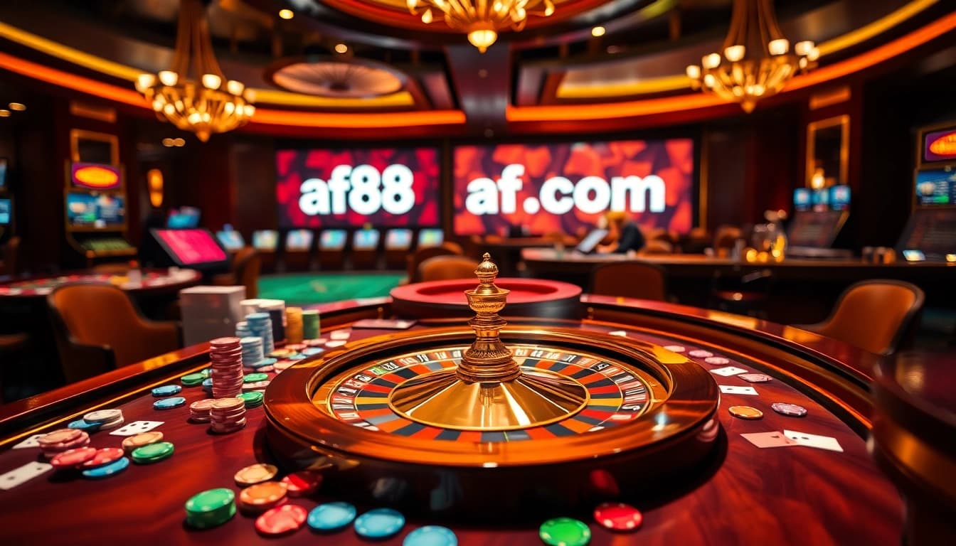 Experience excitement at af88.com with a luxury casino table filled with chips and cards.