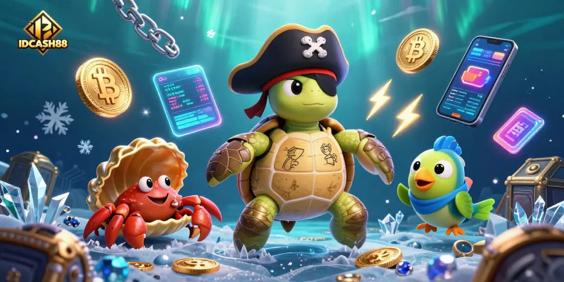 Play engaging games at IDCASH88 with vibrant 3D characters and crypto elements in a magical underwater scene.