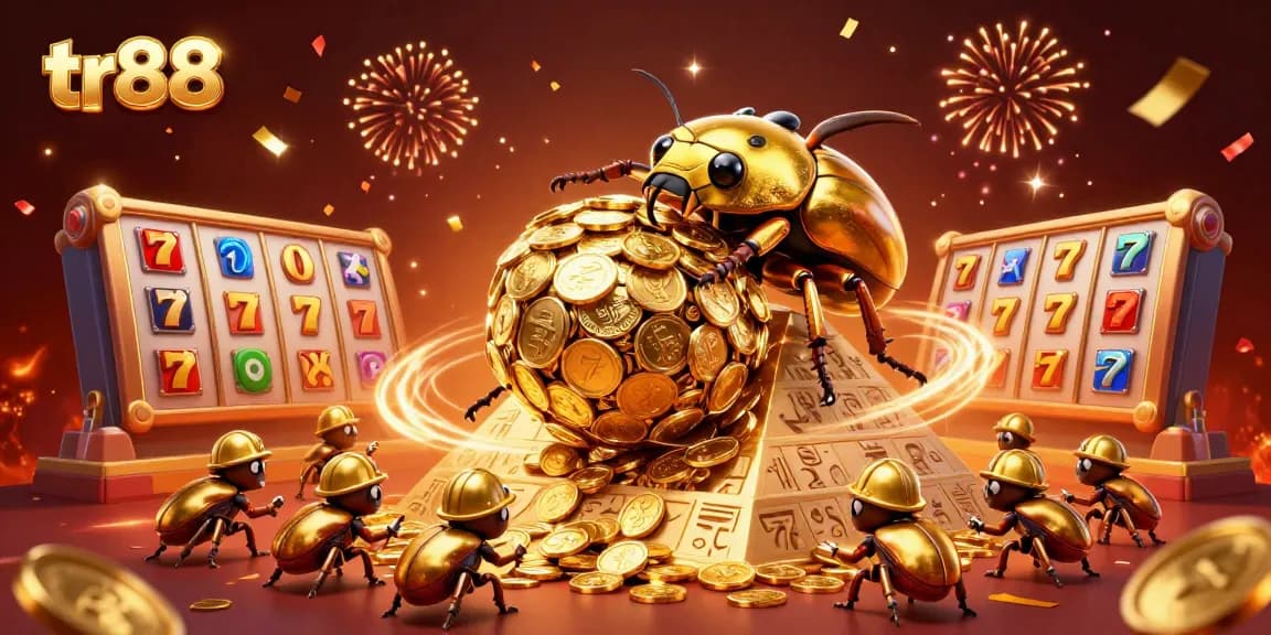 Experience thrilling wins at tr88 with a dynamic scene of golden beetles and casino action.