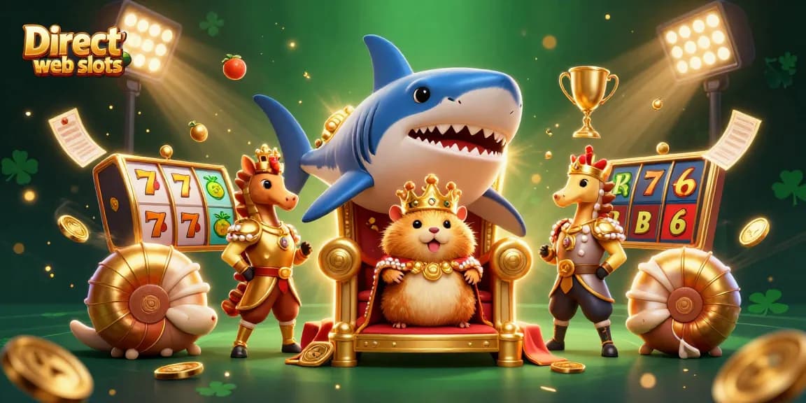 Spin Direct web slots surrounded by vibrant gambling elements in a dynamic 3D illustration.