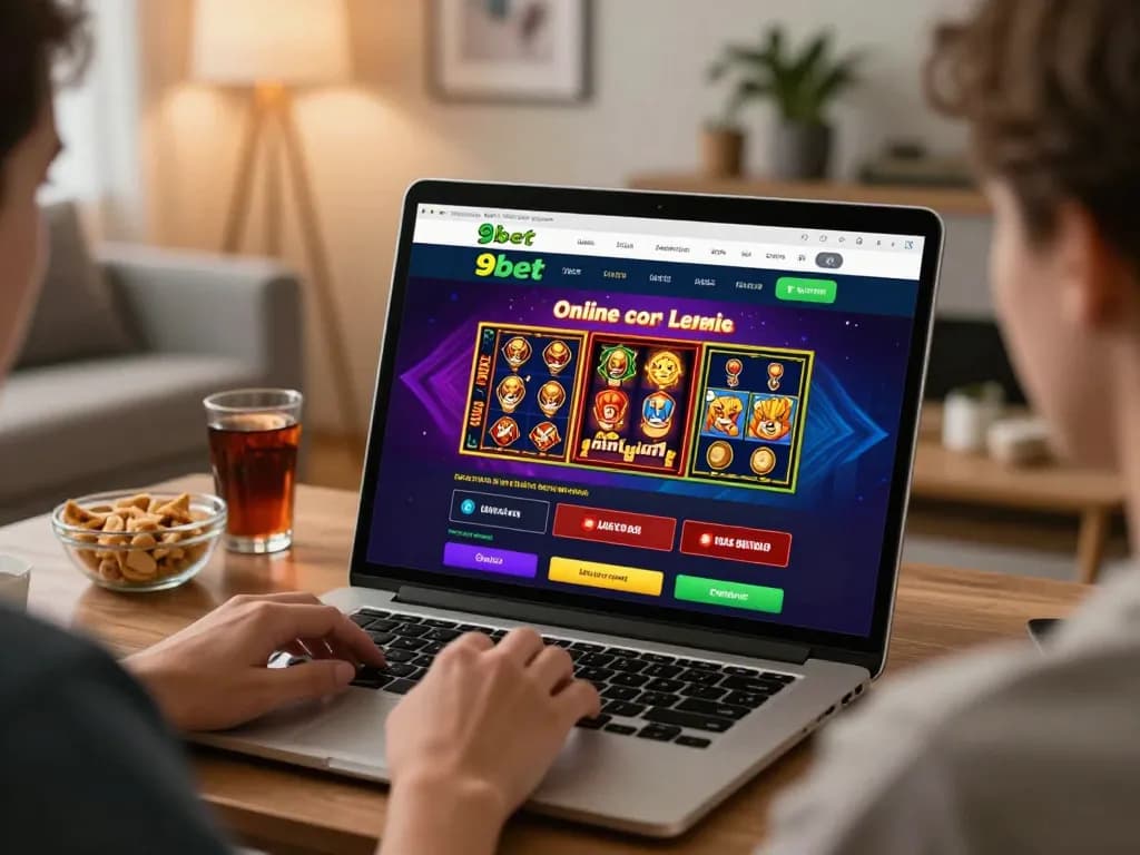Player engaging with 9bet online casino on a tablet during a cozy home gaming session