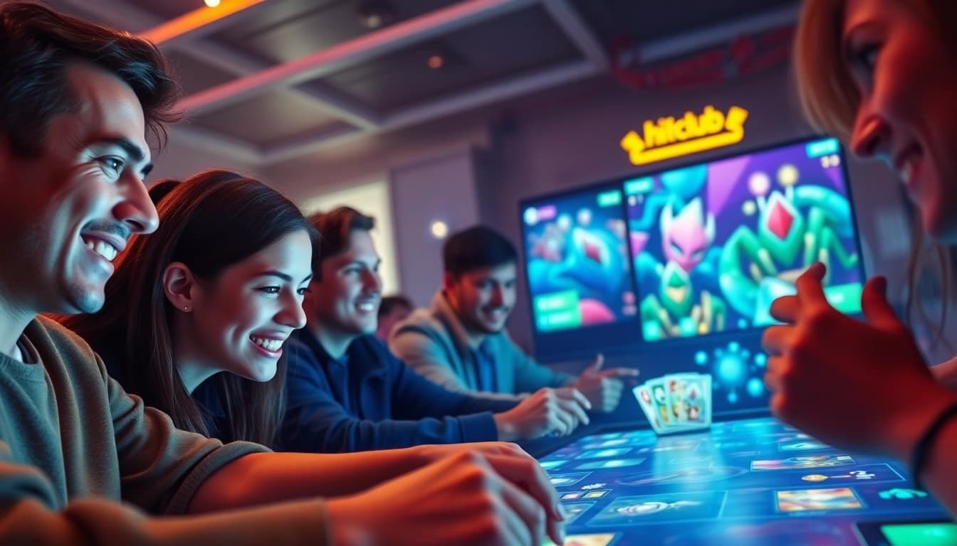 Hitclub card game scene showcasing players engaged in thrilling gameplay and vibrant digital graphics.