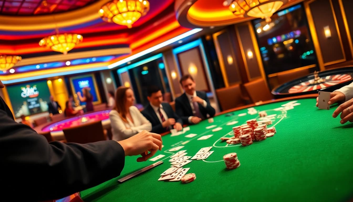 Players enjoying an exhilarating poker game at 33win's luxurious casino.