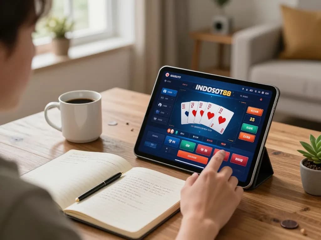 Engaging online gameplay with INDOSLOT88 bonus 100% visible on the tablet screen, showcasing the excitement of online gambling.