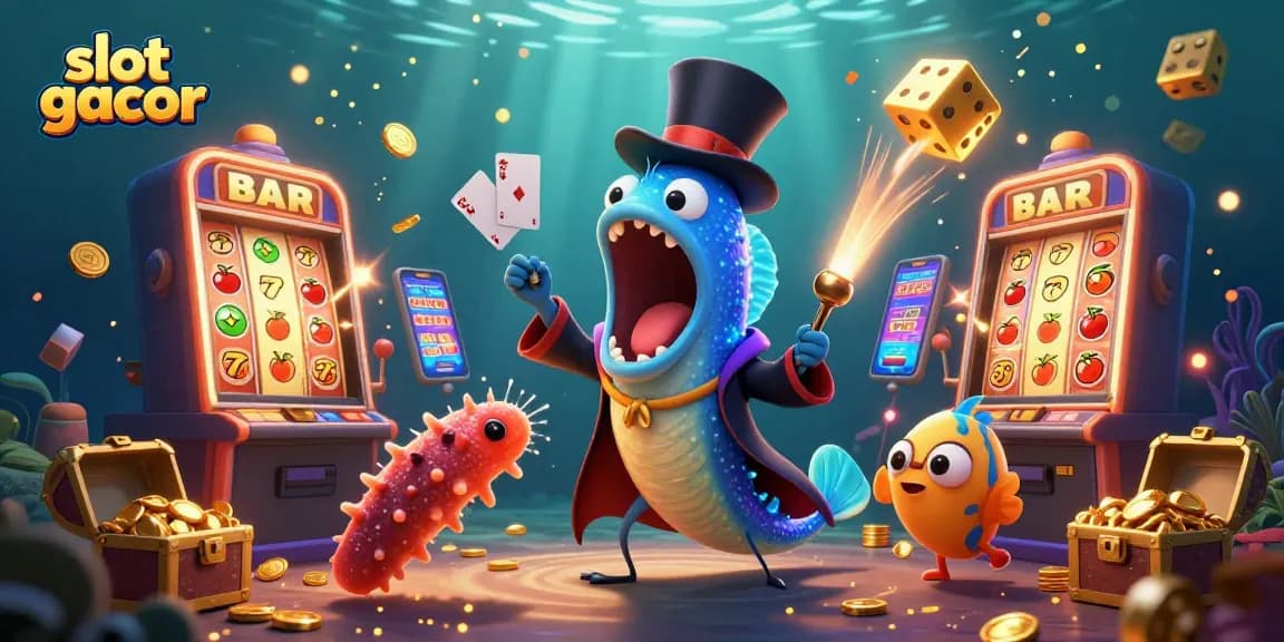 Engage with the thrill of slot gacor through a vibrant underwater casino scene filled with colorful elements.