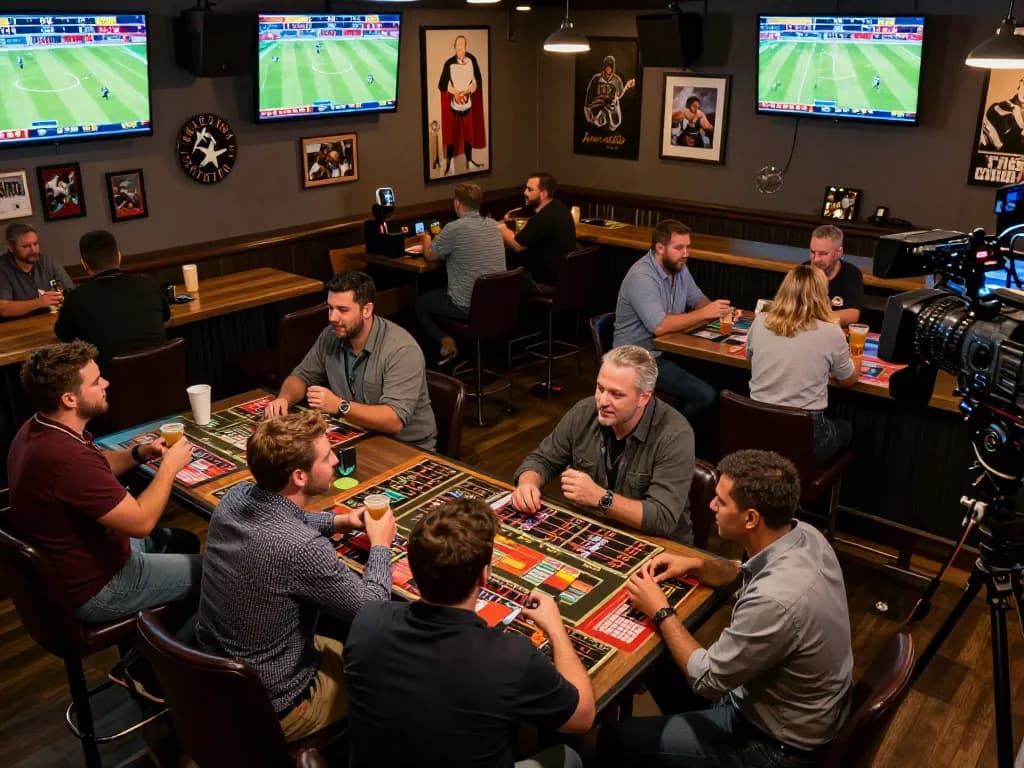 88vin patrons actively placing bets and discussing strategies in a lively sports betting environment.