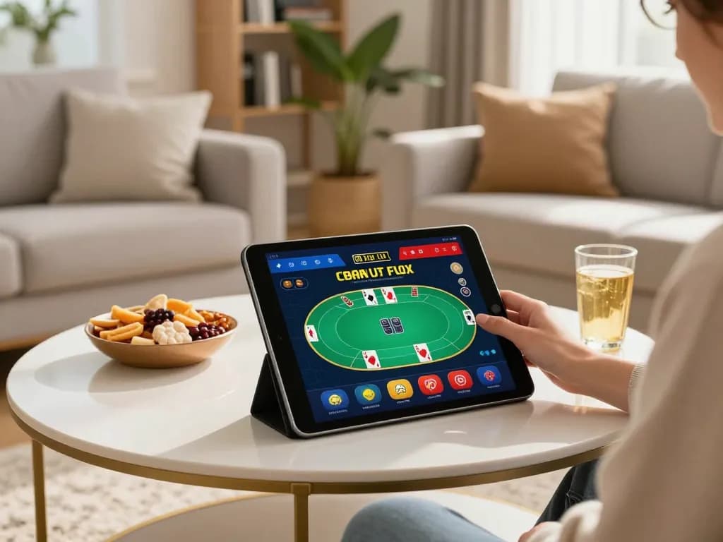 Engaging online poker gameplay on https://rr88co.net/ with a user-friendly app in a cozy living room setting