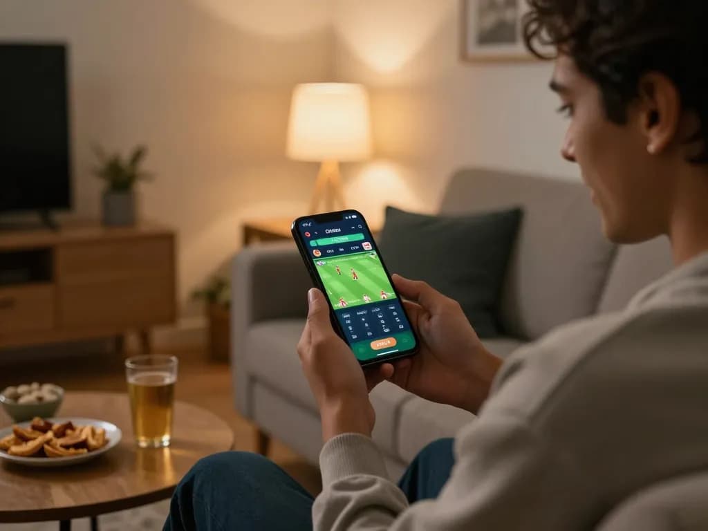 Crickex user engaged in live cricket betting on mobile app during a game, showcasing excitement and convenience.