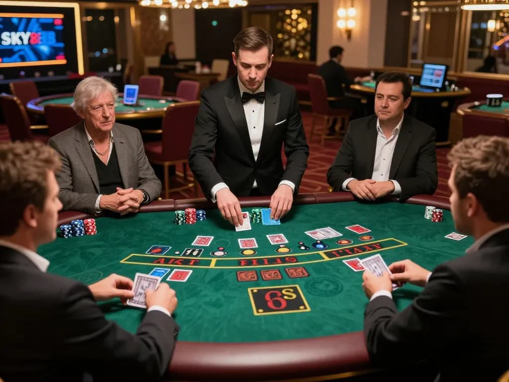 Engaging live dealer game at SKY88 bet showcasing players in action with dealer managing gameplay.