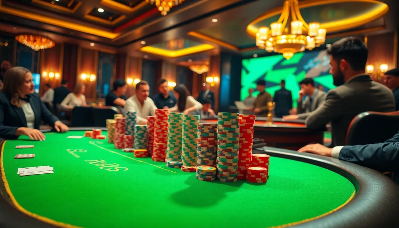 BEM88 casino excitement with players at a poker table enjoying high-stakes action.