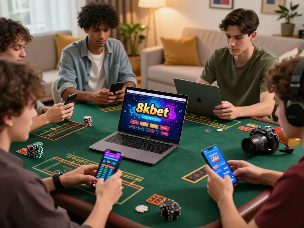 Exciting online gaming environment with players enjoying 8kbet's interactive betting experience at home.