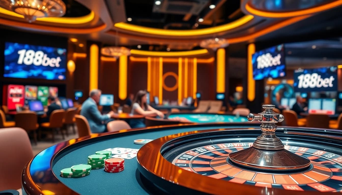 Experience thrilling gameplay at 188bet with vibrant casino tables and gaming excitement.