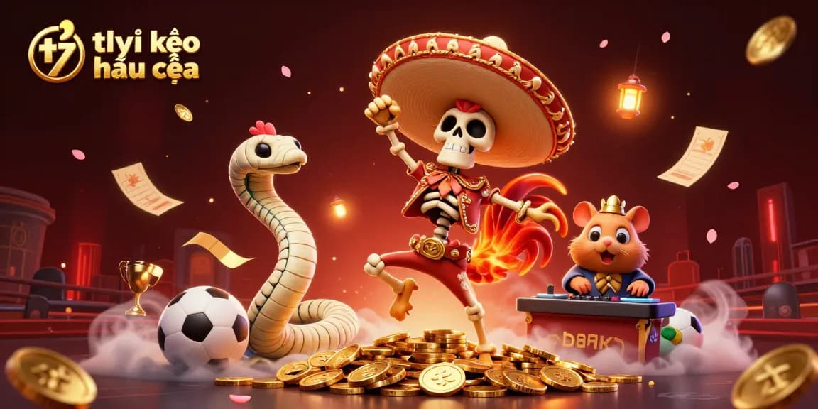 Tỷ lệ kèo nhà cái showcased in an engaging 3D scene with vibrant gambling characters and dynamic sports betting elements.