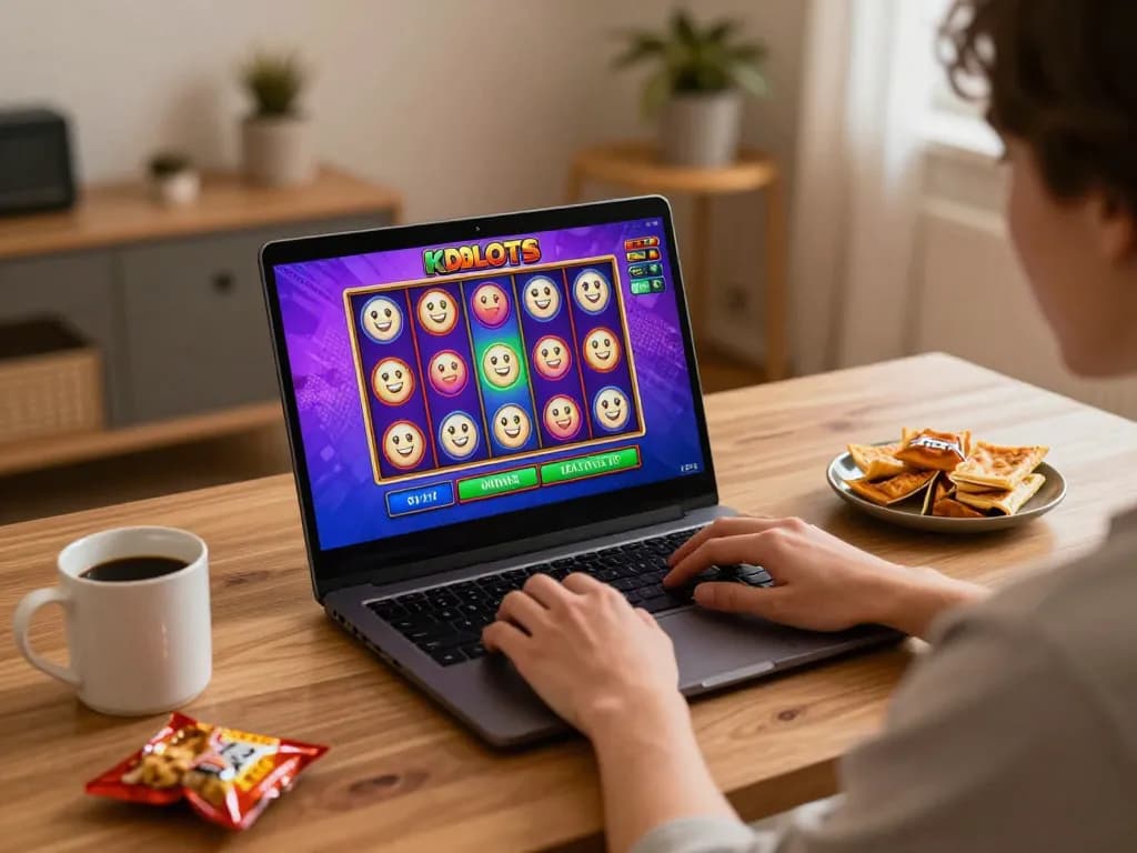 Person engaging in kdslots online casino gaming on laptop, capturing the excitement of the moment.