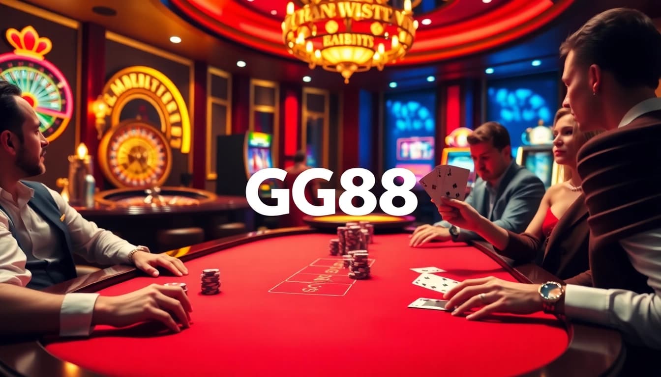 Engaged players at GG88 poker table, showcasing high-stakes excitement and luxury.