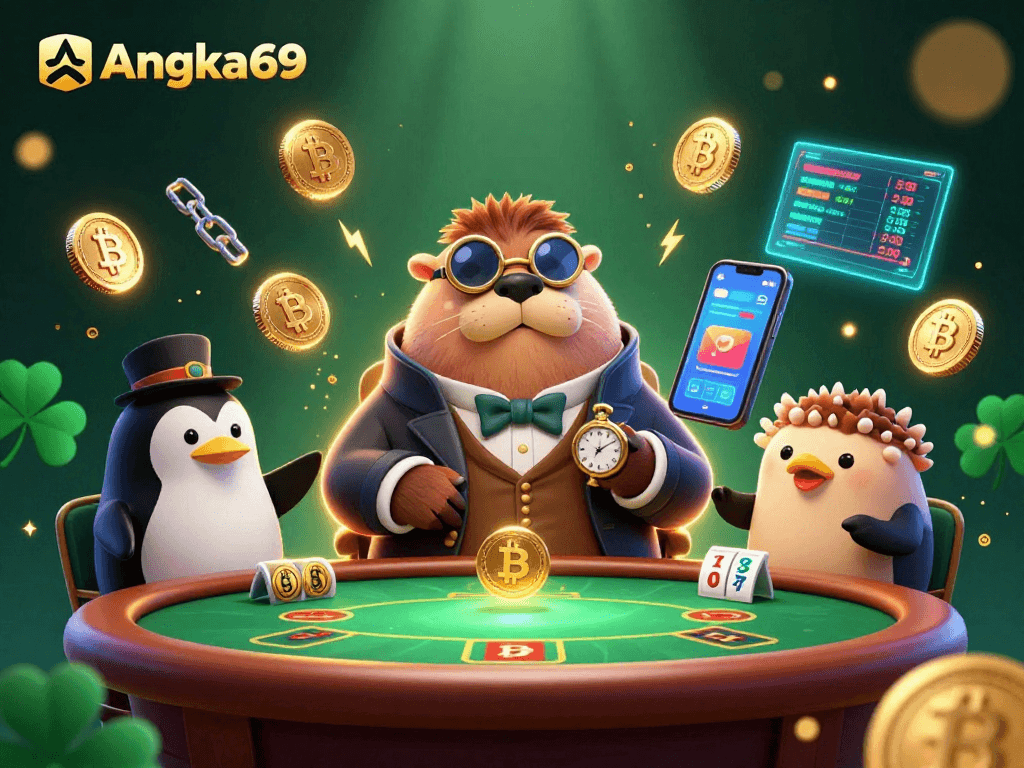 Experience Angka69's thrilling gameplay at an underwater casino table with whimsical characters.