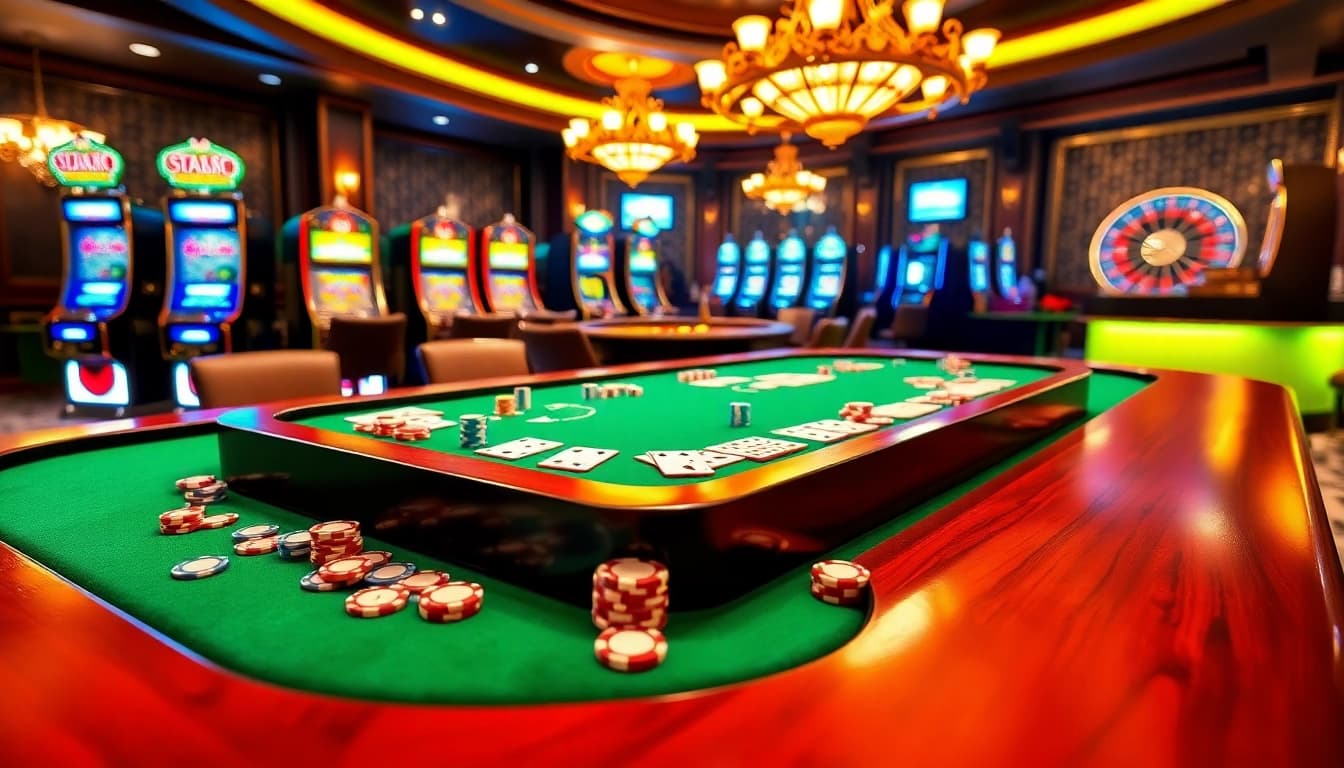 Experience the thrill of poker games at lego138 with vibrant chips and classic cards on a luxurious gaming table.