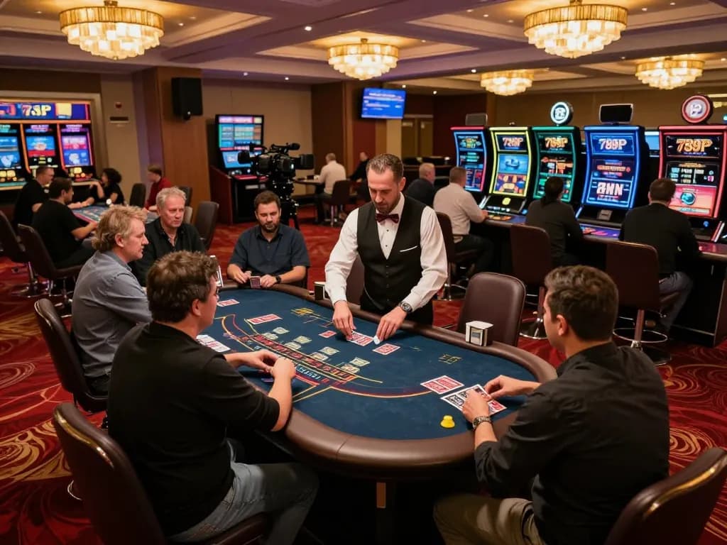 Players strategizing their moves at 789P blackjack table, showing engaging atmosphere and live dealer interaction.