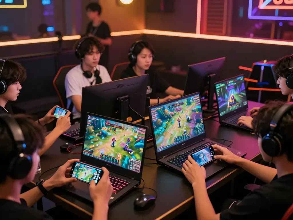 B52 Club không bị chặn gaming experience with players enjoying diverse online games in a vibrant atmosphere.