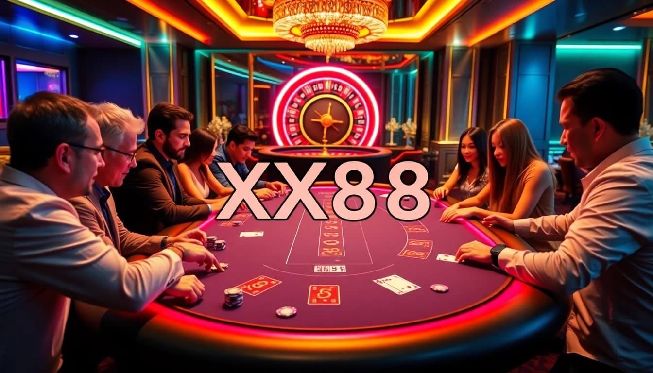 Players experiencing the thrill of blackjack at XX88 casino, showcasing vibrant gaming elements.