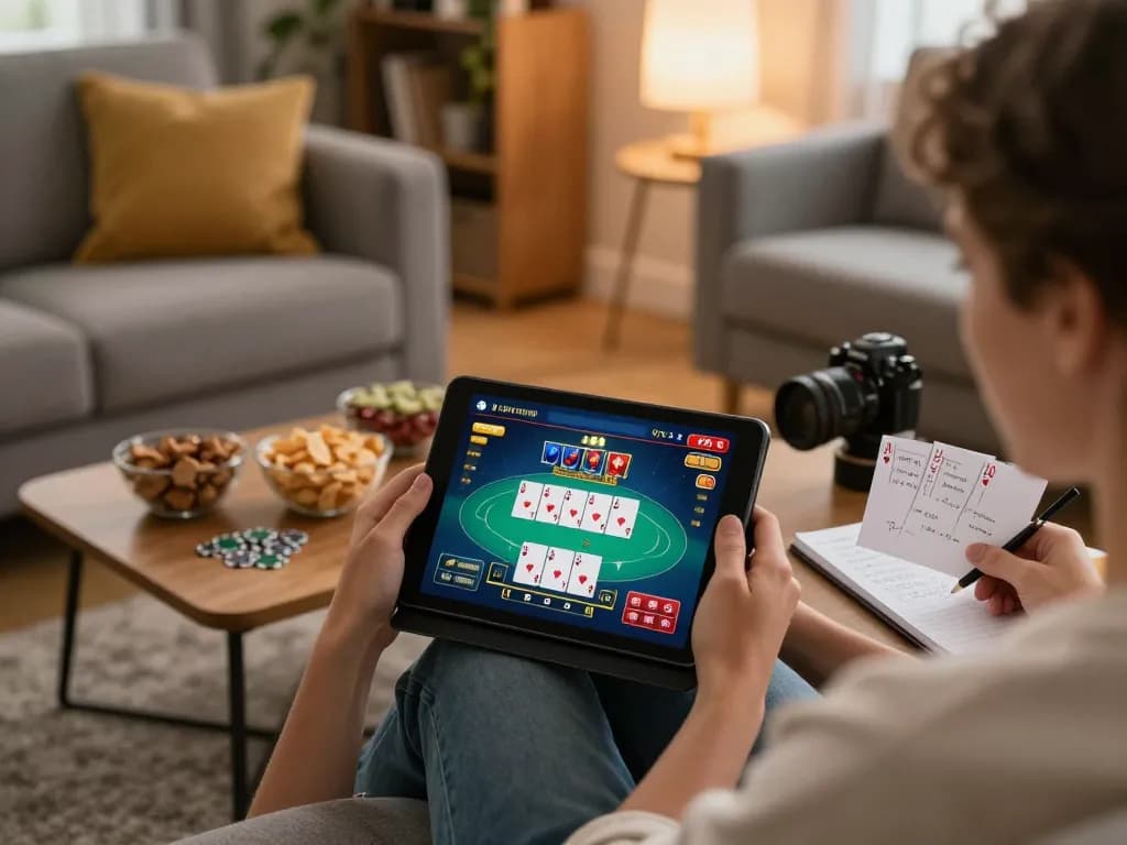 Engaging in lc88 online poker game from home with strategic betting notes on the table