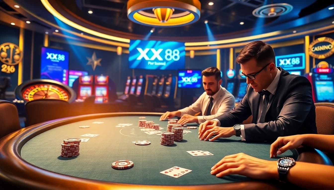 High-stakes poker players enjoying an exhilarating game at XX 88 casino