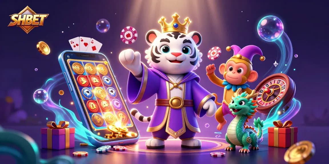 Experience thrilling gameplay at SHBET with an enchanting white tiger and lively characters.