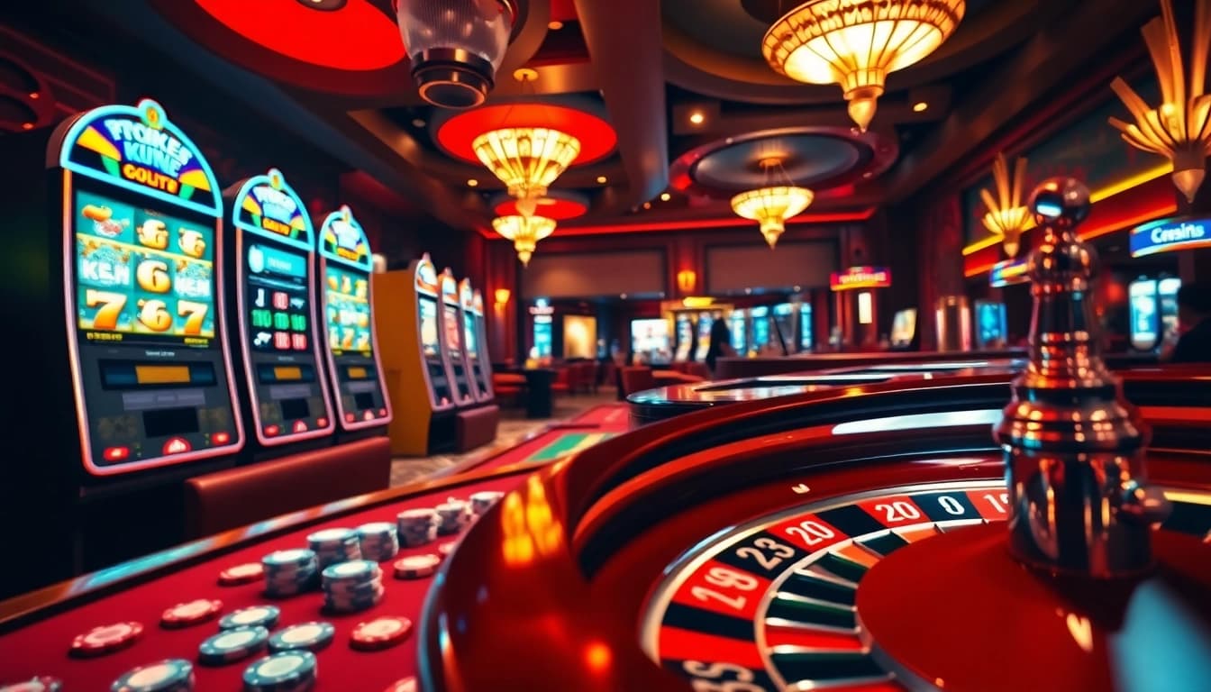 Nổ hũ rikbet showcasing vibrant slot machines and an engaging casino atmosphere.