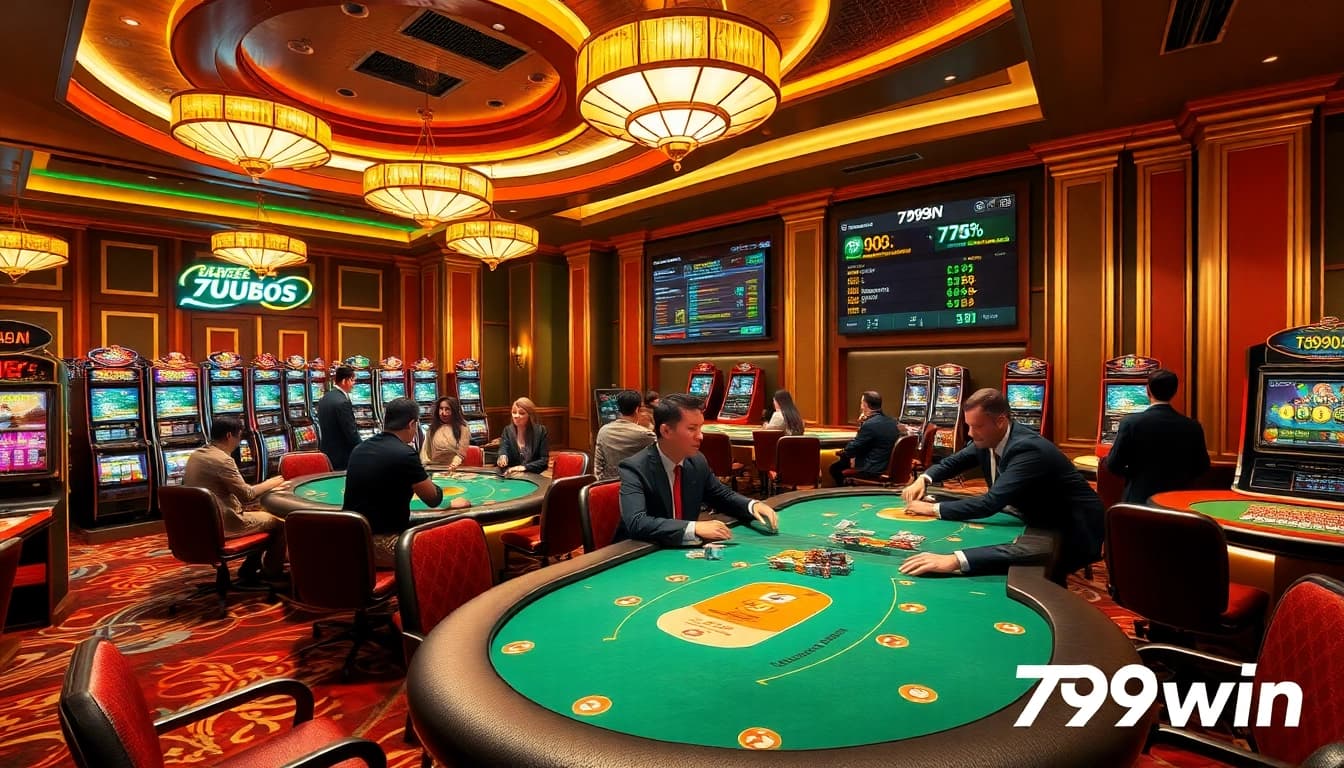 A dynamic casino scene showcasing players at poker tables, emphasizing 789win's luxury gaming experience.